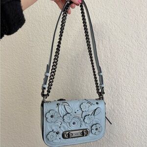 COACH Floral Embellished Blue Shoulder/ Crossbody purse